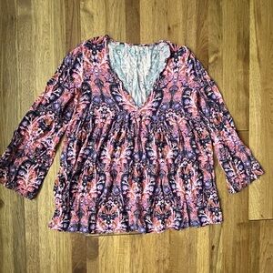 Free‎ People Floral Top Tunic Blouse Women’s Sz S Boho Artsy Festival 70’s